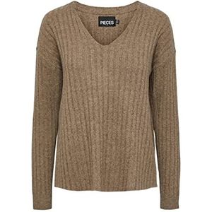 PIECES Dames PCCAVA Rib LS Reversible Knit NOOS BC Pullover Fossil, S