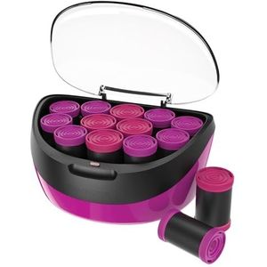 Remington Verwarmde haarrollen (Set van 12 fluwelen gevlokte rollers in 2 jumbomaten (35mm & 40mm), keramische en ionische technologie, waskern, 12 pinnen en clips inbegrepen, roze/zwart) H5670