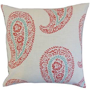 The Pillow Collection Neith Geometrische kussensloop, linnen, rood, 32385 x 32385 x 11331 cm