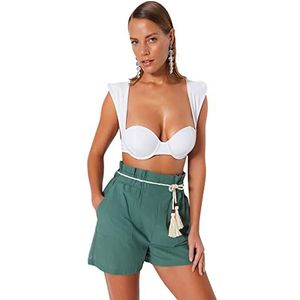 Trendyol Vrouwen Hoge Taille Wijde Been Shorts,Khaki,42, Kaki, 68