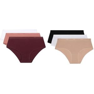 Dim EcoDim Boxershorts voor dames, comfortabel en zacht, 6 stuks, robijn/paars/roze/wit/nieuwe huid/zwart, L