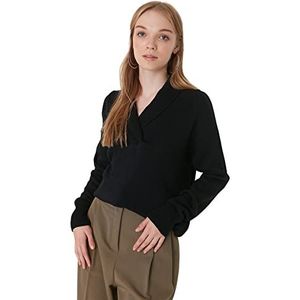 Trendyol Dames V-hals Plain Regular Sweater Sweatshirt, Zwart, M