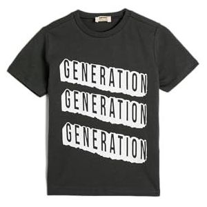 Koton Boys's bedrukt detail korte mouw ronde hals katoenen T-shirt, antraciet (047), 7-8 Jaar