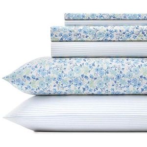 Laura Ashley Home - Percale collectie - 6-delige Percale Weave Sheet Set - 100% Katoen Beddengoed - Koel, knapperig en ademend, Queen, Jaynie Winter Green