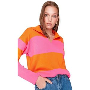 Trendyol Damesshirt kraag Colorblock Regular Sweater Sweater, Roze, S, roze, S