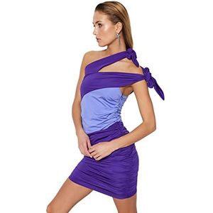 Trendyol Vrouwen Bodycon Regular fit geweven jurk, paars-veelkleurig, 34, Paars-veelkleurig, 32