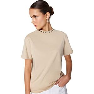 Trendyol Vrouwen Regular Standaard T-shirt met ronde hals, Steen, M
