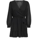 ONLY Onltiva L/S Dobby Fake Wrap Dress WVN mini-jurk voor dames, zwart, S
