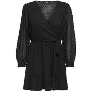 ONLY Onltiva L/S Dobby Fake Wrap Dress WVN mini-jurk voor dames, zwart, M