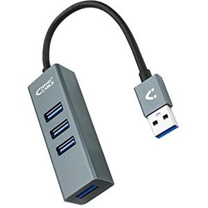 USB 3.0 HUB met 4 USB 3.0-poorten, type A male naar USB 3.0 vrouwelijk. Gemaakt van duurzaam aluminium en met een 10 cm lange kabel. Ideaal voor het uitbreiden van de aansluitmogelijkheden van uw