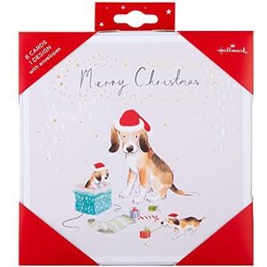 Hallmark 25572282 Kerstkaarten, hedendaags feestelijk hondenontwerp, verpakking van 8, schattige kerstkaartpakket Leuke Honden Pack,Leuke Honden Kerstkaart Pack