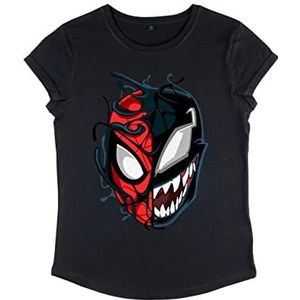 Marvel Dames Peter Venom Rolled Sleeve T-Shirt, Zwart, M, zwart, M