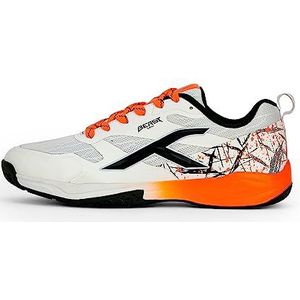 HUNDRED Beast Max Non-Marking Professional Badminton Shoes for Men | Material: Polyester, TPU | Suitable for Indoor Tennis, Squash, Table Tennis, Basketball & Padel (White/Orange, EU 43, UK 9, US 10)