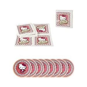 ALMACENESADAN -4783, Pack Hello Kitty bestaande uit 20 papieren servetten 33 x 33 cm en 8 papieren borden 19,5 cm, ideaal voor feestjes en verjaardagen. (8435510347833)