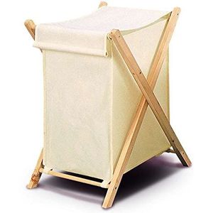 Opvouwbare wasmand van natuurlijk hout en stof ecru, 25 liter, elegant en ruimtebesparend