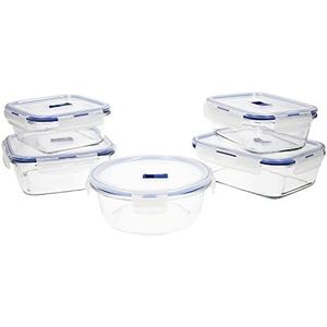 Luminarc Pure Box Active Set 5 stuks vershouddozen van glas, extra robuust, BPA-vrij, magnetronventiel, 0,76 + 0,82 + 0,92 + (2 x 1,22) L
