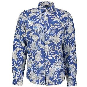 REG BOTANICAL PRINT LINEN SHIRT, Rich Blue., M