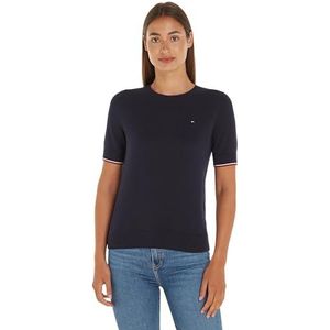 Tommy Hilfiger Trui voor dames, korte mouwen, ronde hals, Blauw (Woestijnhemel), XL