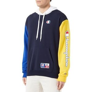 Champion Legacy Retro Sport Heavy Spring Terry Color Block Sweatshirt met capuchon voor heren, marineblauw/geel/elektroblauw/wit, XXL