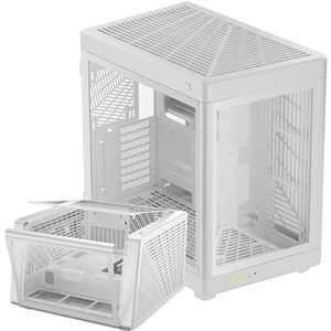 GAMDIAS RGB Dual-Chamber Tempered Glass Gaming PC Case, 2-Way Standing w/Vertical & Horizontal Orientaton & One-Touch Open Computer Case Support 420mm AIO & Huge Cable Management