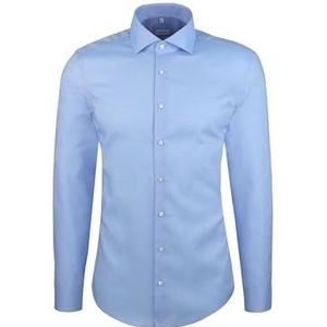 Seidensticker - Businessoverhemd - Middenblauw - Shaped 1/1 Kentkraag - Effen