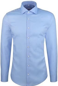 Seidensticker - Businessoverhemd - Middenblauw - Shaped 1/1 Kentkraag - Effen