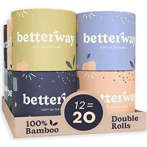 Betterway Bamboe Toiletpapier 3 laags - milieuvriendelijk, duurzaam toiletpapier - 12 dubbele rollen en 360 vellen per rol - septisch veilig - biologisch, plasticvrij, composteerbaar en biologisch