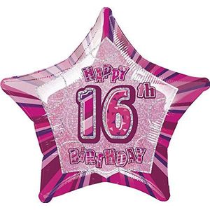 Unique Party -Ballon folie verjaardag Happy 16e verjaardag, roze, leeftijd 16 (55103)