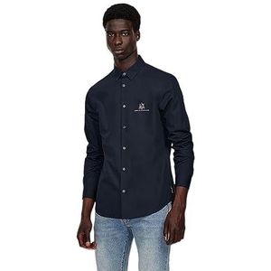 Armani Exchange Heren A|x lange mouwen Icon Logo Button Shirt Klassiek overhemd, donkermarineblauw, M