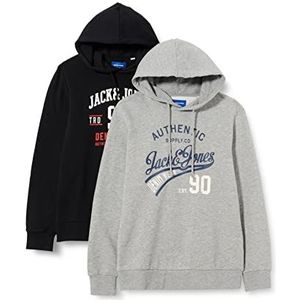 JACK & JONES JJETHAN Sweat Hood 2PK MP NOOS Pullover met capuchon, lichtgrijs melange/Pack: LGM+Black, S, Licht Grijs Melange/Verpakking: lgm+zwart, S