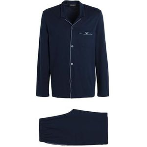 Emporio Armani Pajama Interlock voor heren, met shirt en broek, set van 2 stuks, marineblauw, XL