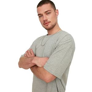 Trendyol Heren grijze mannen oversized ronde kraag korte mouwen print T-shirt, grijs, medium
