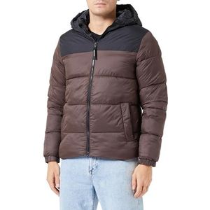 JACK & JONES Heren JJETOBY Puffer Hood SN bufferjas, Seal Brown/Detail:Black Blocking, L, Seal Brown/Detail: black blocking, L