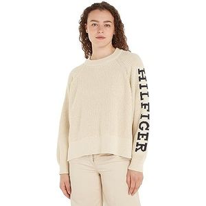 Tommy Hilfiger Dames geplaatste Hilfiger C-NK Sweater Truien, Classic Beige, M, Klassieke Beige, M