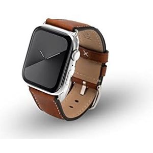 JT Berlin Charlie armband voor Apple Watch 49 mm / 45 mm / 44 mm / 42 mm leren armband [Watch Ultra, Watch SE, Series 8/7/6/5/4/3/2/1, roestvrijstalen sluiting] bruin/zilver