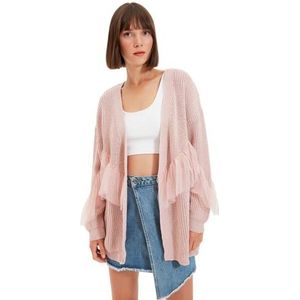 Trendyol Vrouwen Vrouw Regular Standaard V-hals Gebreide Vest Trui, Poeder, L
