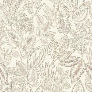 Rasch Behang 692419 - Licht vliesbehang met bladeren in beige en taupe uit de collectie Country Charme