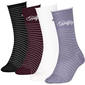 8719965009202 TH WOMEN SOCK 4P HILFIGER STRIPE ECOM, lila/bordeauxrood, 39-42 EU