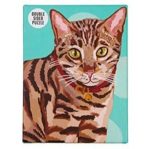 100-delige groene dubbelzijdige Bengaalse kat legpuzzel & poster | Geïllustreerde huisdieren, dieren | Voor kinderen, volwassenen, kattenliefhebber, verjaardag, Kerstmis