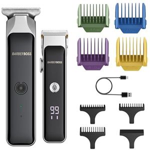 Barberboss Haartrimmerset voor heren, draadloze baardtrimmers met 7 kammen, verstelbare lengte wijzerplaat, dubbele snelheidsinstellingen, opladen via USB en keramische messen, haar- en baardtondeuse
