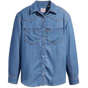 Blouse - Denim - Effen - Lange Mouw - Losse Pasvorm