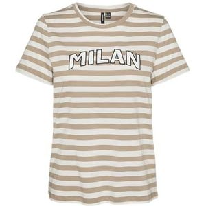 VERO MODA VMFIRA Francis SS TOP Box JRS GA, Zilver Mink/Stripes: sneeuwwit, M