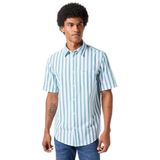 Wrangler - Short Sleeve 1 Pocket Shirt - Wit met Lichtblauwe Verticale Strepen - Korte Mouwen