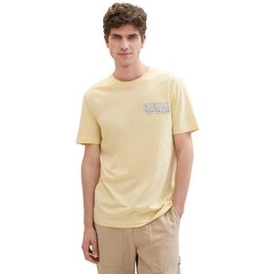 TOM TAILOR Denim Heren T-shirt met logo-print van katoen, 26299 - Pastel Light Yellow, XXL