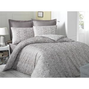 Nuit Des Rêves Luxueuze satijnen dubbele quilt cover set (200 x 200 cm), bruin & wit, 100% katoen, 2 kussenslopen (80 x 80 cm), machinewasbaar op 40 °C, 210 draadcount