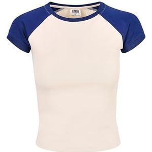 Urban Classics Vrouwen Dames Organic Stretch Short Retro Baseball Tee T-Shirt, Witesand/Spaceblue, 5XL, wit/spaceblue, 5XL