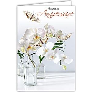 Afie 65-1299 wenskaart voor verjaardag, bloemen, witte orchideeën, vlinders, met witte envelop, formaat 12 x 17,5 cm