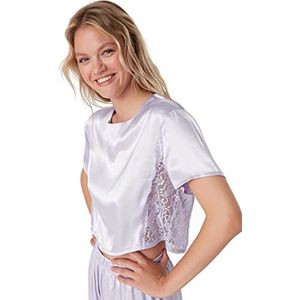 Trendyol Dames Effen Midden Geweven T-shirt-Broek Pyjama Set, Paars, 64
