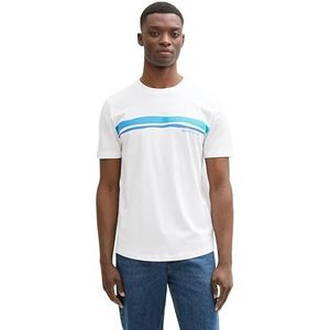 TOM TAILOR DENIM - Shirt - Turquoise/Wit - Kwartmouw - Ronde Hals