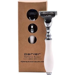 Parker – Deluxe Mach 3 scheermes met drie mesjes voor een gladde scheerbeurt – Premium witte harsen handgreep met chromen afwerking